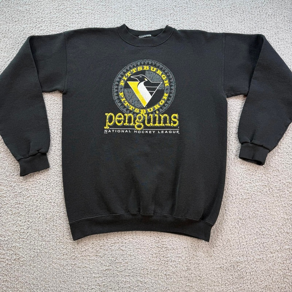 Vintage Pittsburgh Penguins NHL Sweatshirt Black Mens Large 90s Hockey Crewneck
